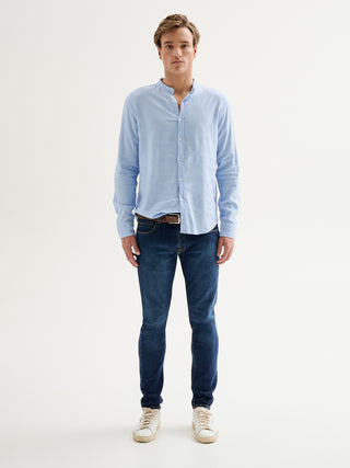 Camicia in Lino Uomo Collo Coreana QB24