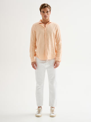 Camicia in Lino Uomo Collo Francese Pesca QB24