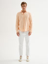 Camicia in Lino Uomo Collo Francese Pesca QB24