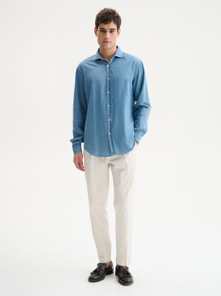 CAMICIA IN DENIM LAVAGGIO CHIARO - AZZURRO