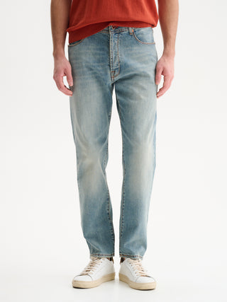 JEANS REGULAR FIT CROPPED DELAVE' EFFETTO USED - BLU