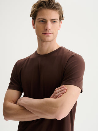 T-SHIRT GIROCOLLO A MANICHE CORTE IN JERSEY BIELASTICO - TESTA DI MORO