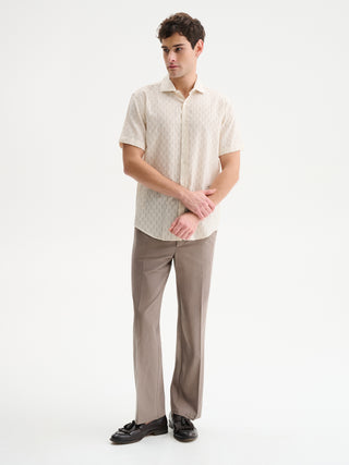 CAMICIA A MANICHE CORTE CON RAFFINATO RICAMO EFFETTO AJOUR - AVORIO