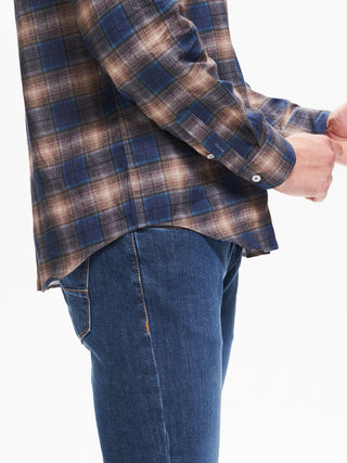 Camicia Check Uomo Collo alla Francese Blu  QB24