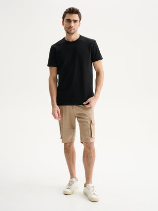 T-SHIRT GIROCOLLO A MANICHE CORTE IN JERSEY BIELASTICO - NERO