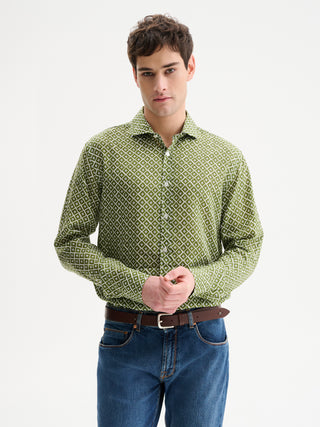 CAMICIA CON STAMPA GEOMETRICA E COLLO ALLA FRANCESE - VAR. VERDE