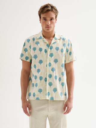 Camicia Uomo Bowling Stampa Foglie QB24