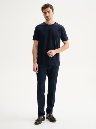 T-SHIRT GIROCOLLO REGULAR FIT A MANICHE CORTE IN COTONE E MODAL - BLU