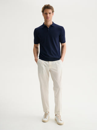 POLO IN MAGLIA BASIC IN COTONE CREPE - BLU