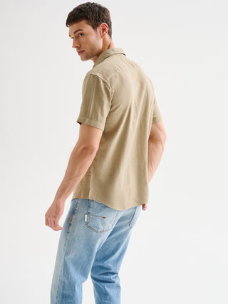 Camicia Uomo in Lino Maniche Corte Verde QB24