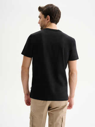 T-SHIRT GIROCOLLO A MANICHE CORTE IN JERSEY BIELASTICO - NERO