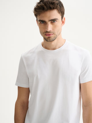 T-SHIRT GIROCOLLO A MANICHE CORTE IN JERSEY BIELASTICO - BIANCO