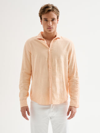 Camicia in Lino Uomo Collo Francese Pesca QB24