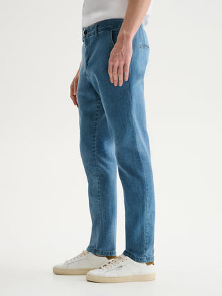 PANTALONI CHINO SLIM FIT IN DENIM LAVAGGIO MEDIO - BLU