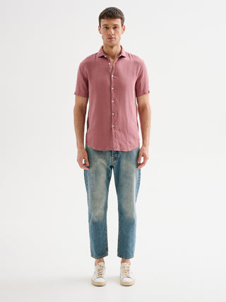 Camicia Uomo in Lino Maniche Corte Rosa QB24