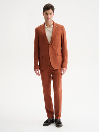 GIACCA MONOPETTO SLIM FIT DUE BOTTONI DA COMPLETO IN MISTO LINO - COCCIO