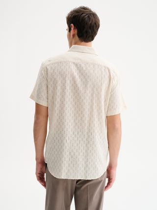 CAMICIA A MANICHE CORTE CON RAFFINATO RICAMO EFFETTO AJOUR - AVORIO