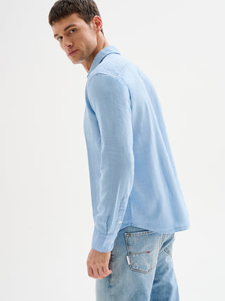 Camicia Uomo in Lino Collo alla Francese Azzurra QB24