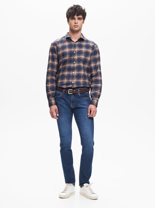 Camicia Check Uomo Collo alla Francese Blu  QB24
