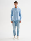Camicia Uomo in Lino Collo alla Francese Azzurra QB24