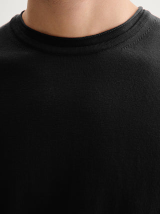 MAGLIA GIROCOLLO A MANICHE CORTE IN COTONE CREPE - NERO