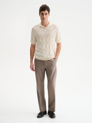 POLO IN MAGLIA IN COTONE CREPE CON COLLO DERBY E LAVORAZIONE A ROMBI SUL DAVANTI - AVORIO