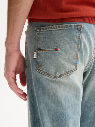 JEANS REGULAR FIT CROPPED DELAVE' EFFETTO USED - BLU