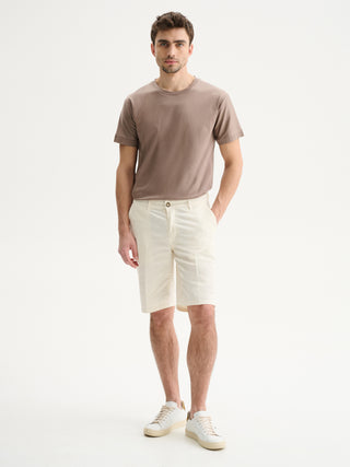 BERMUDA SLIM FIT IN GABARDINA DI COTONE - AVORIO