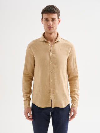 Camicia Uomo in Lino Collo alla Francese beige QB24