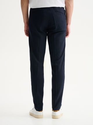 PANTALONI JOGGER REGULAR FIT CON COULISSE IN LINO E VISCOSA - BLU