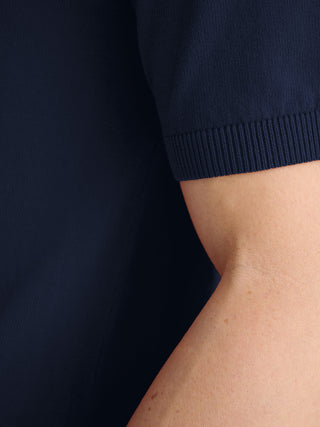 MAGLIA GIROCOLLO A MANICHE CORTE IN COTONE CREPE - BLU