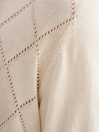 POLO IN MAGLIA IN COTONE CREPE CON COLLO DERBY E LAVORAZIONE A ROMBI SUL DAVANTI - AVORIO