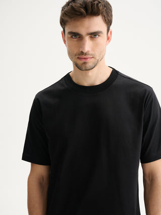 T-SHIRT GIROCOLLO BOXY FIT A MANICHE CORTE IN COTONE 210 GR - NERO