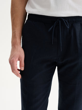 PANTALONI JOGGER REGULAR FIT CON COULISSE IN LINO E VISCOSA - BLU