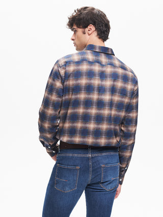 Camicia Check Uomo Collo alla Francese Blu  QB24