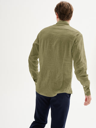 Camicia Uomo Lino Collo alla Francese Verde QB24
