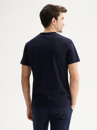 T-SHIRT GIROCOLLO A MANICHE CORTE IN PIQUET DI COTONE - BLU