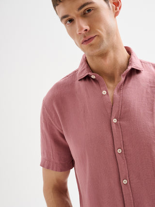 Camicia Uomo in Lino Maniche Corte Rosa QB24