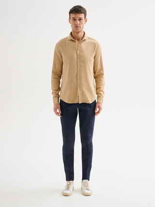 Camicia Uomo in Lino Collo alla Francese beige QB24