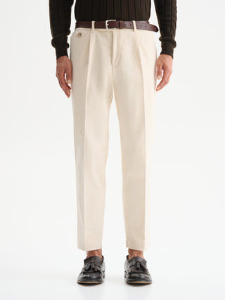 PANTALONI REGULAR-FIT CON PINCES IN VELLUTO A COSTE