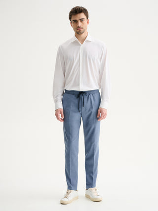PANTALONI JOGGER REGULAR FIT CON COULISSE IN POLIVISCOSA - BLU INDACO