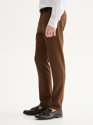 PANTALONI SLIM FIT DA COMPLETO IN TESSUTO ARMATURATO CON TEXTURE - MARRONE