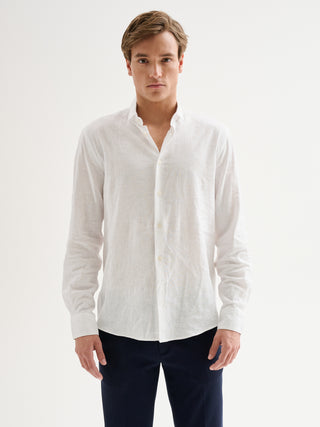 Camicia Uomo Lino Collo alla Francese Bianca QB24
