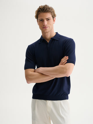 POLO IN MAGLIA BASIC IN COTONE CREPE - BLU