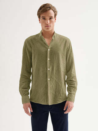 Camicia Uomo Lino Collo alla Francese Verde QB24
