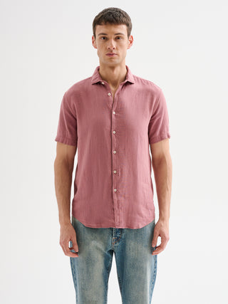 Camicia Uomo in Lino Maniche Corte Rosa QB24