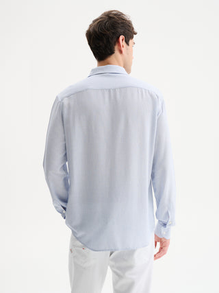 CAMICIA A POLO CON RIGHE EFFETTO SEERSUCKER E COLLO ALLA FRANCESE - VAR. AZZURRO