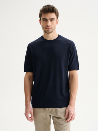 MAGLIA GIROCOLLO A MANICHE CORTE FINEZZA 16 - BLU