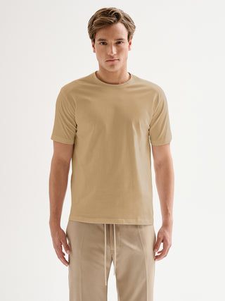 T-shirt Uomo Girocollo Piquet Beige QB24