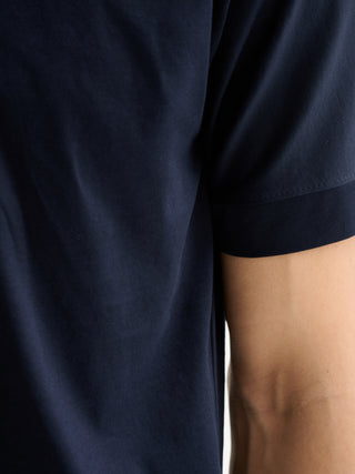 T-SHIRT GIROCOLLO REGULAR FIT A MANICHE CORTE IN COTONE E MODAL - BLU